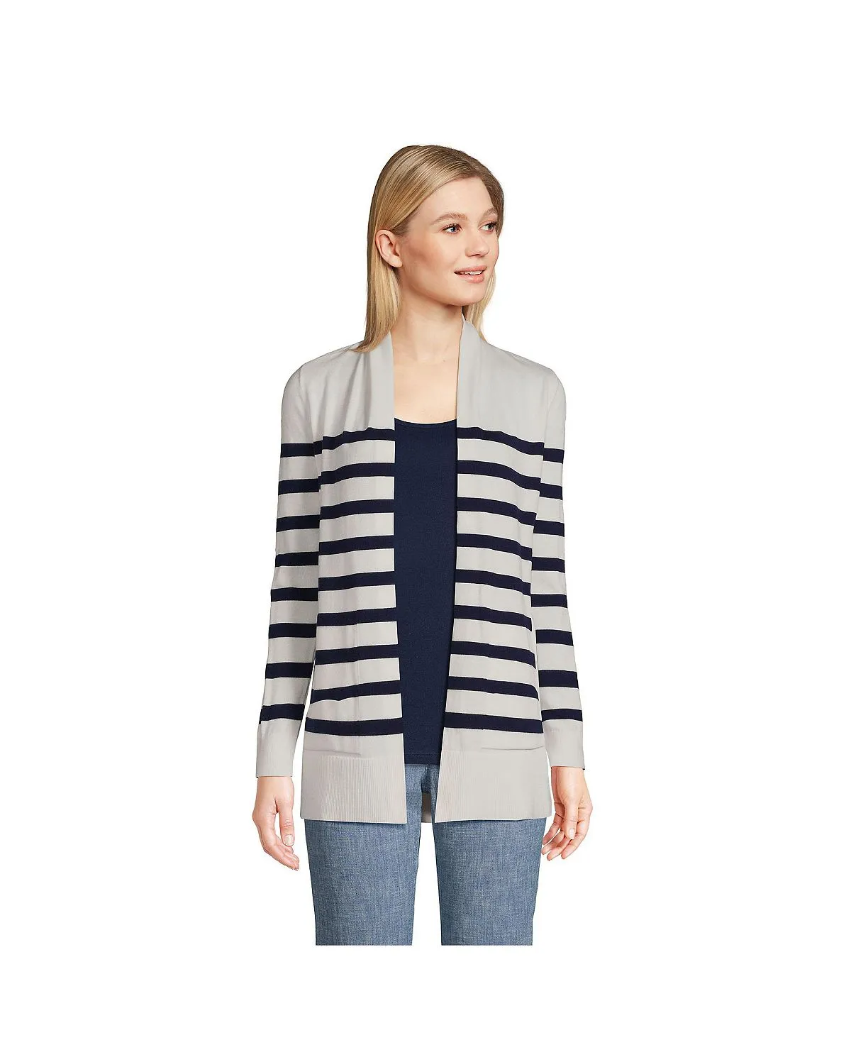 Lands' End Women's Cotton Cardigan with Open Sleeves and Sweater