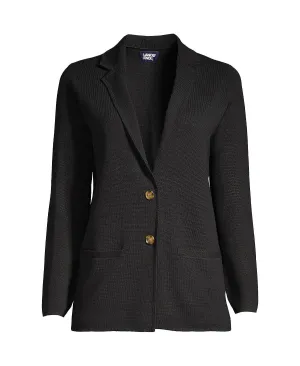 Lands' End Women's Slim Cotton Button Front Sweater Blazer, Black