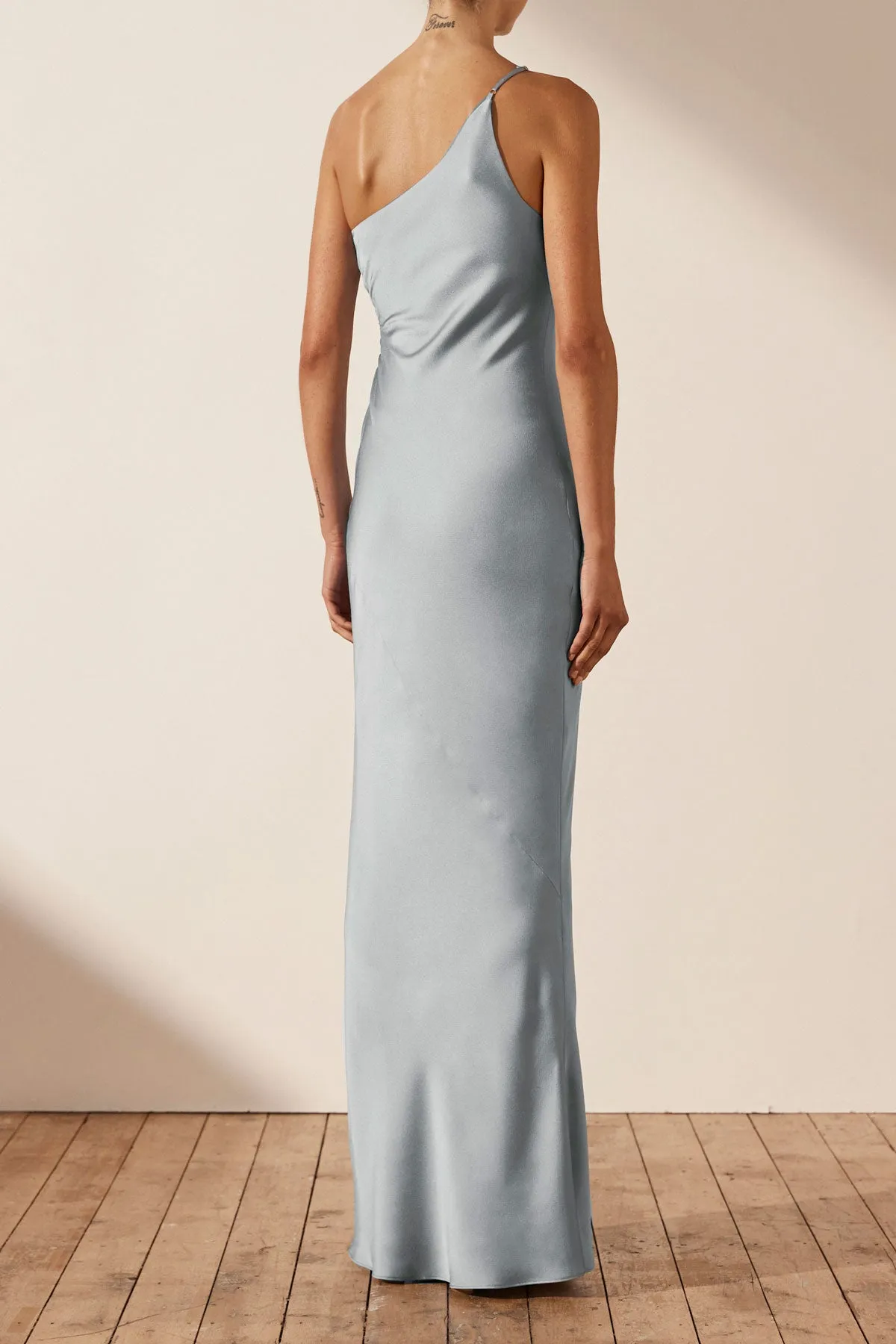 LUXE ASYMMETRICAL GATHERED MAXI DRESS - AZURE