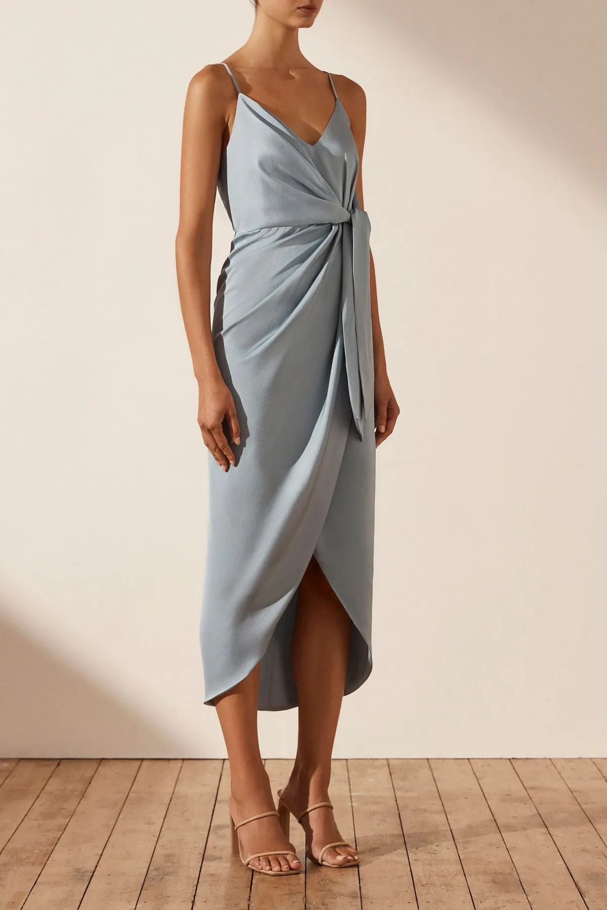 LUXE TIE FRONT COCKTAIL DRESS - AZURE