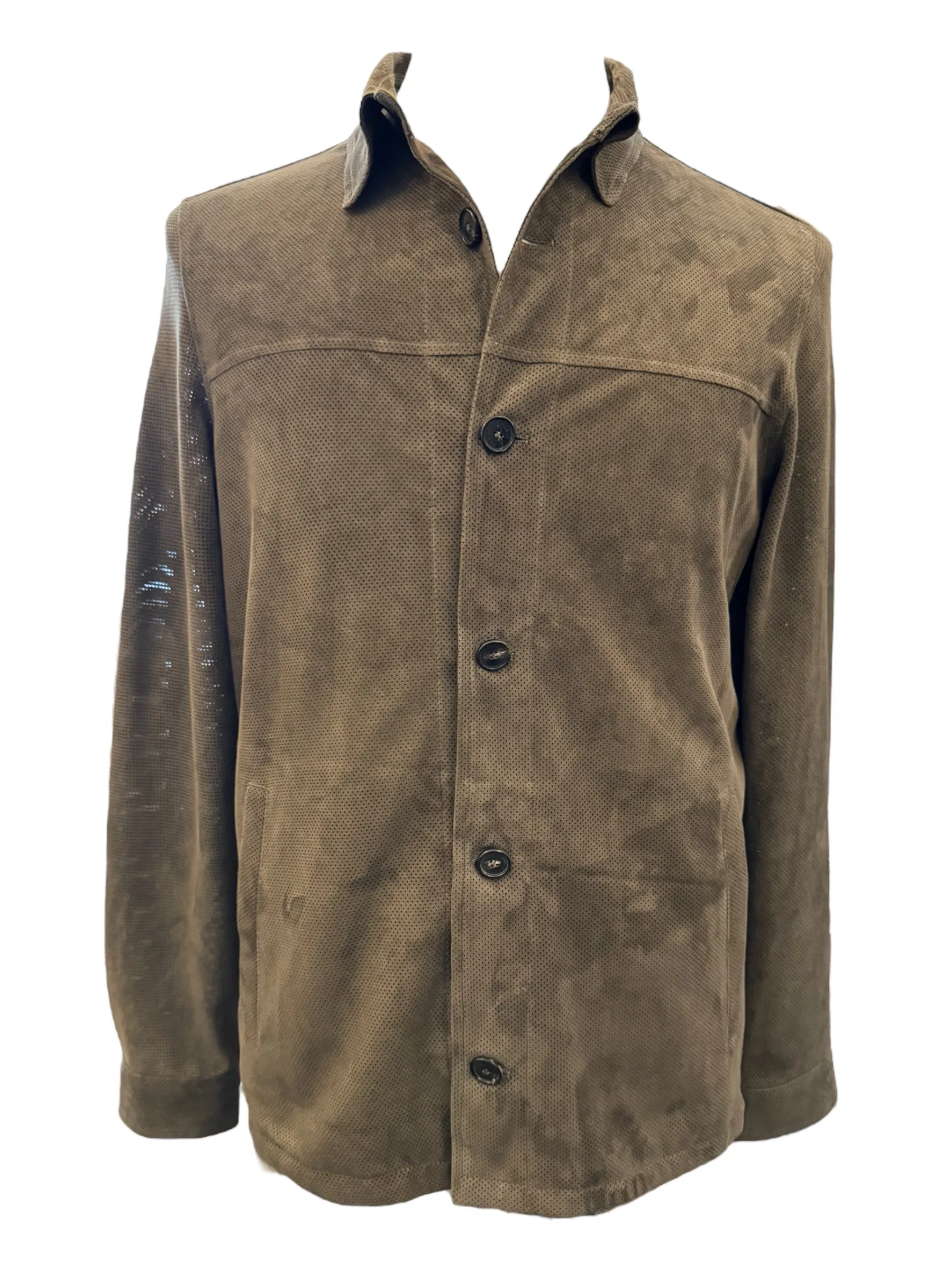 Manto Perforated Suede Shirt Jacket Olive