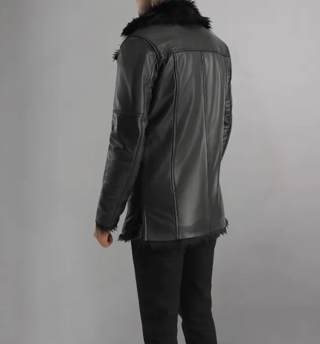 Mens Black Shearling Leather Coat