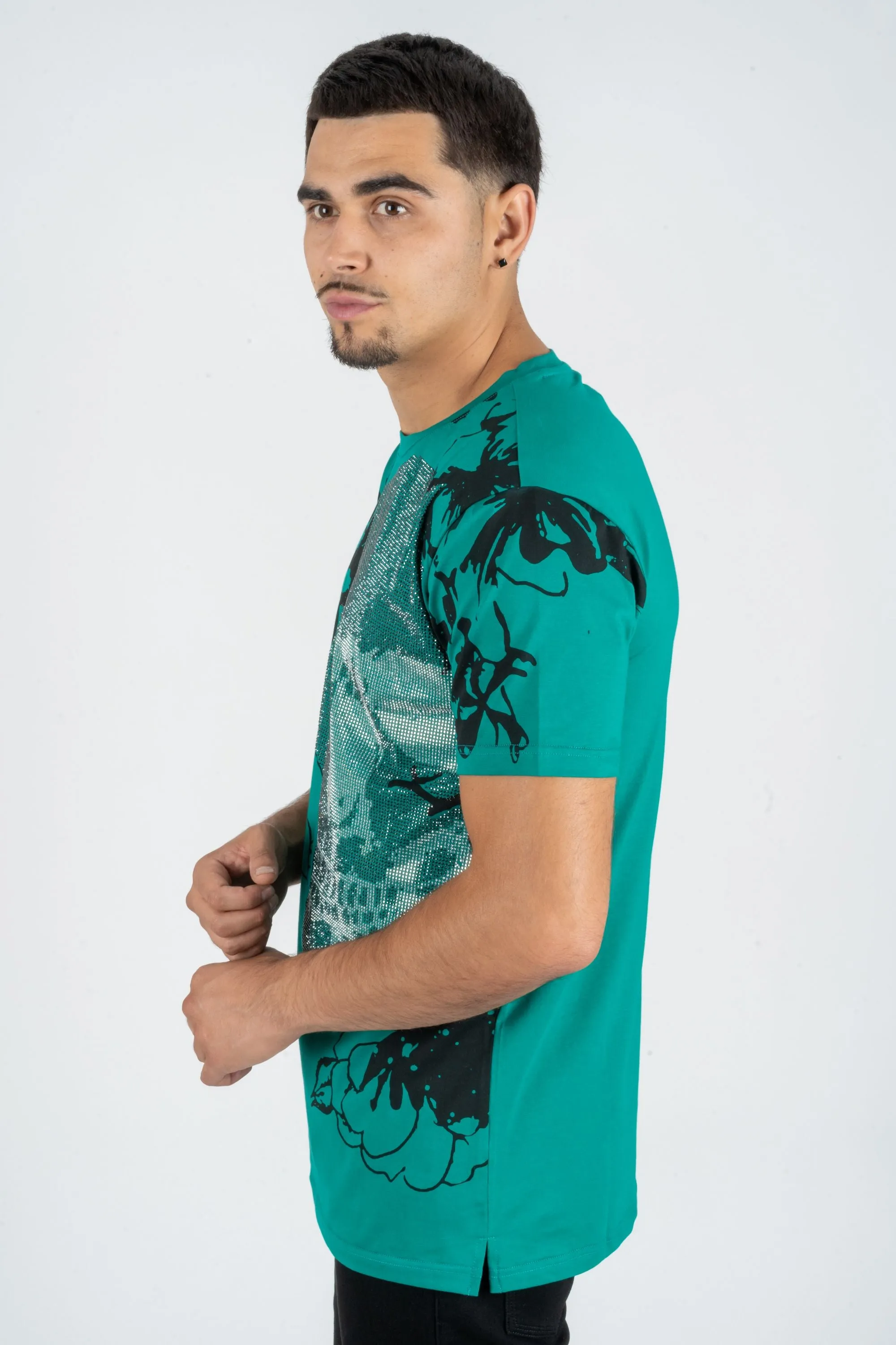 Men's Cotton Teal Rhinestone T-shirt