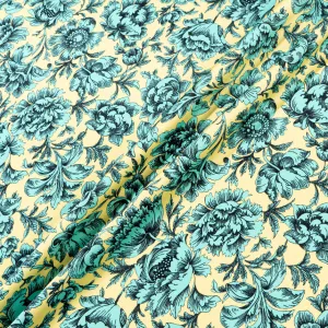 Mint Green Floral Printed Yellow Double Silk Crêpe