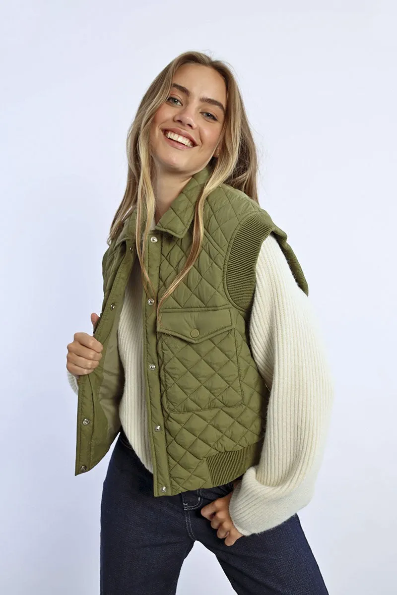 Molly Bracken Padded Jacket - Sleeveless Khaki Colour