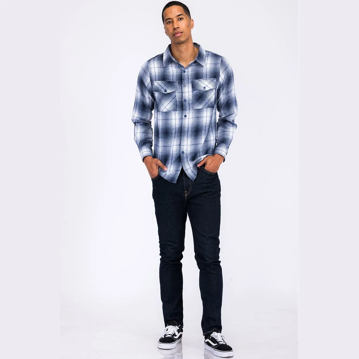 Navy & White Checkered Flannel Shirt