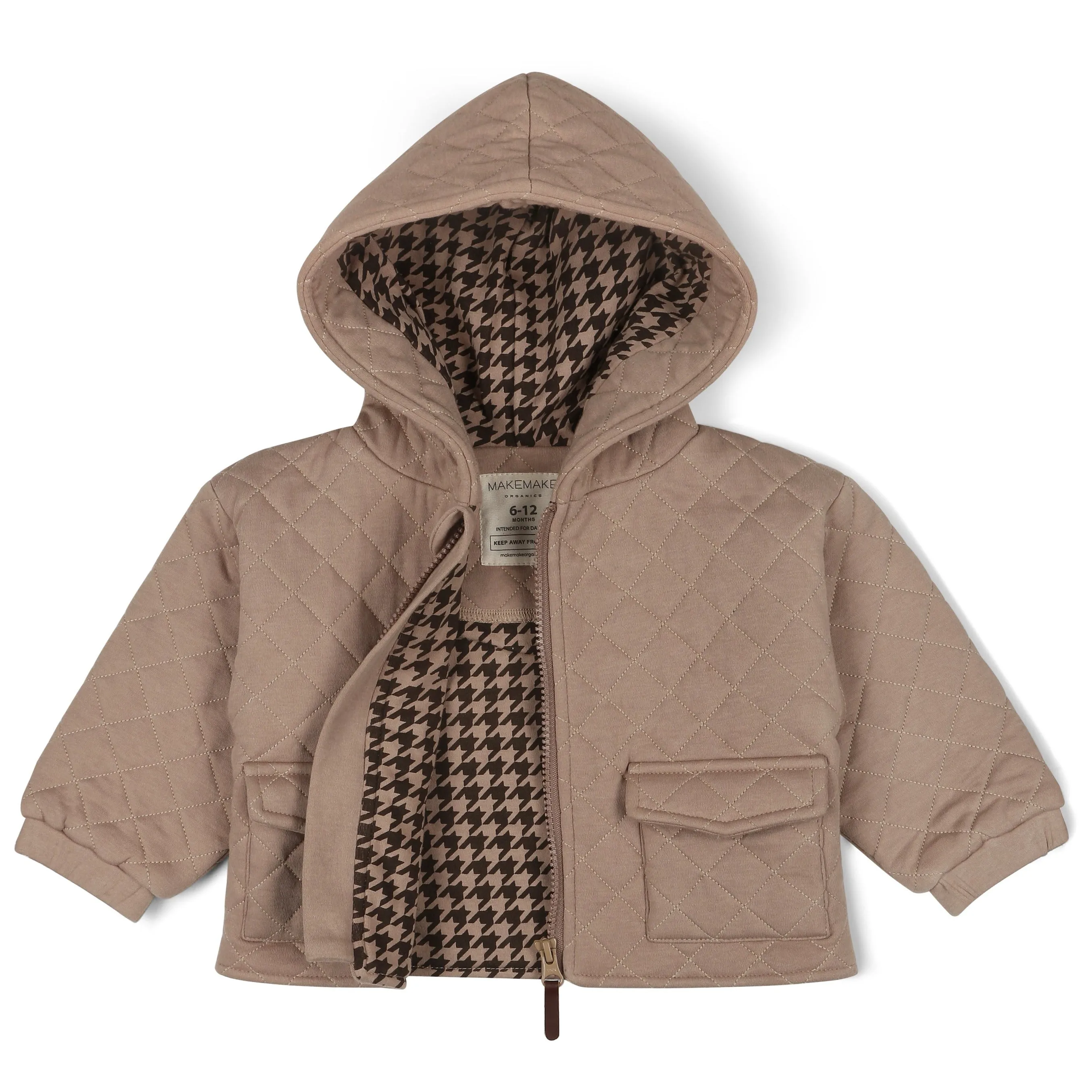 Organic Quilted Hooded Jacket - Taupe