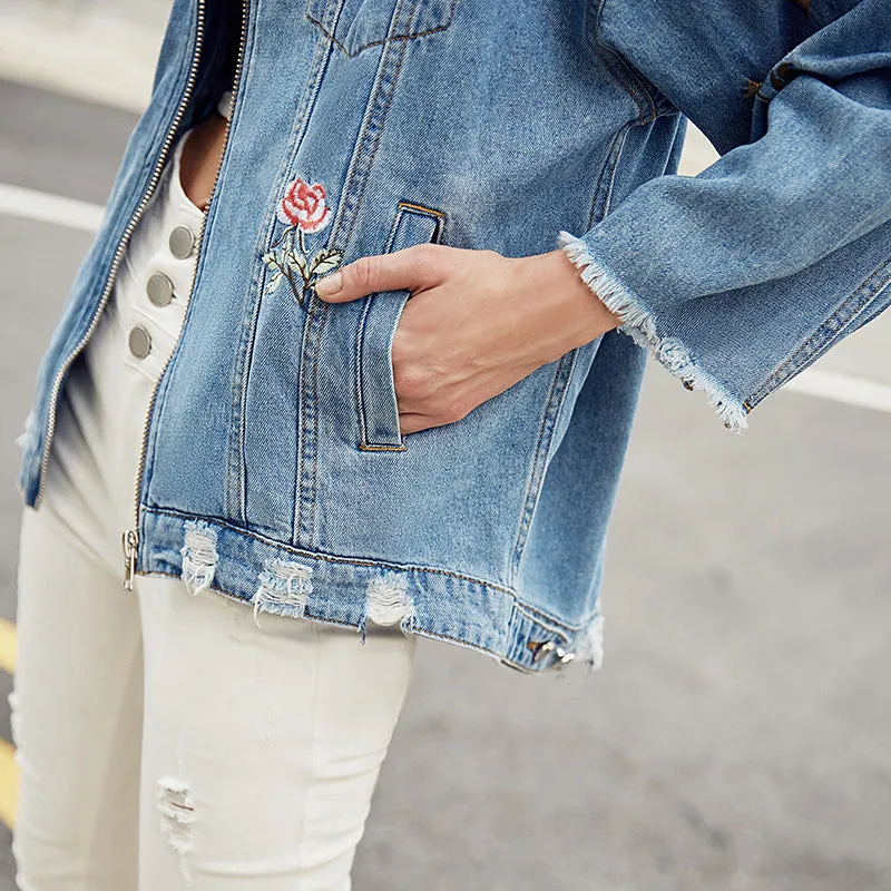 Oversized Floral Denim Jacket