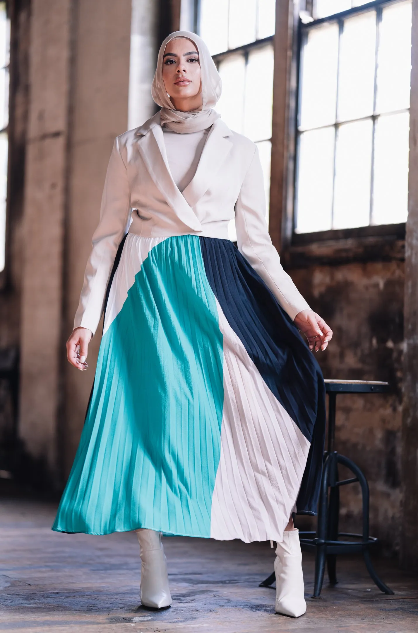 Pleated Colour Block Skirt