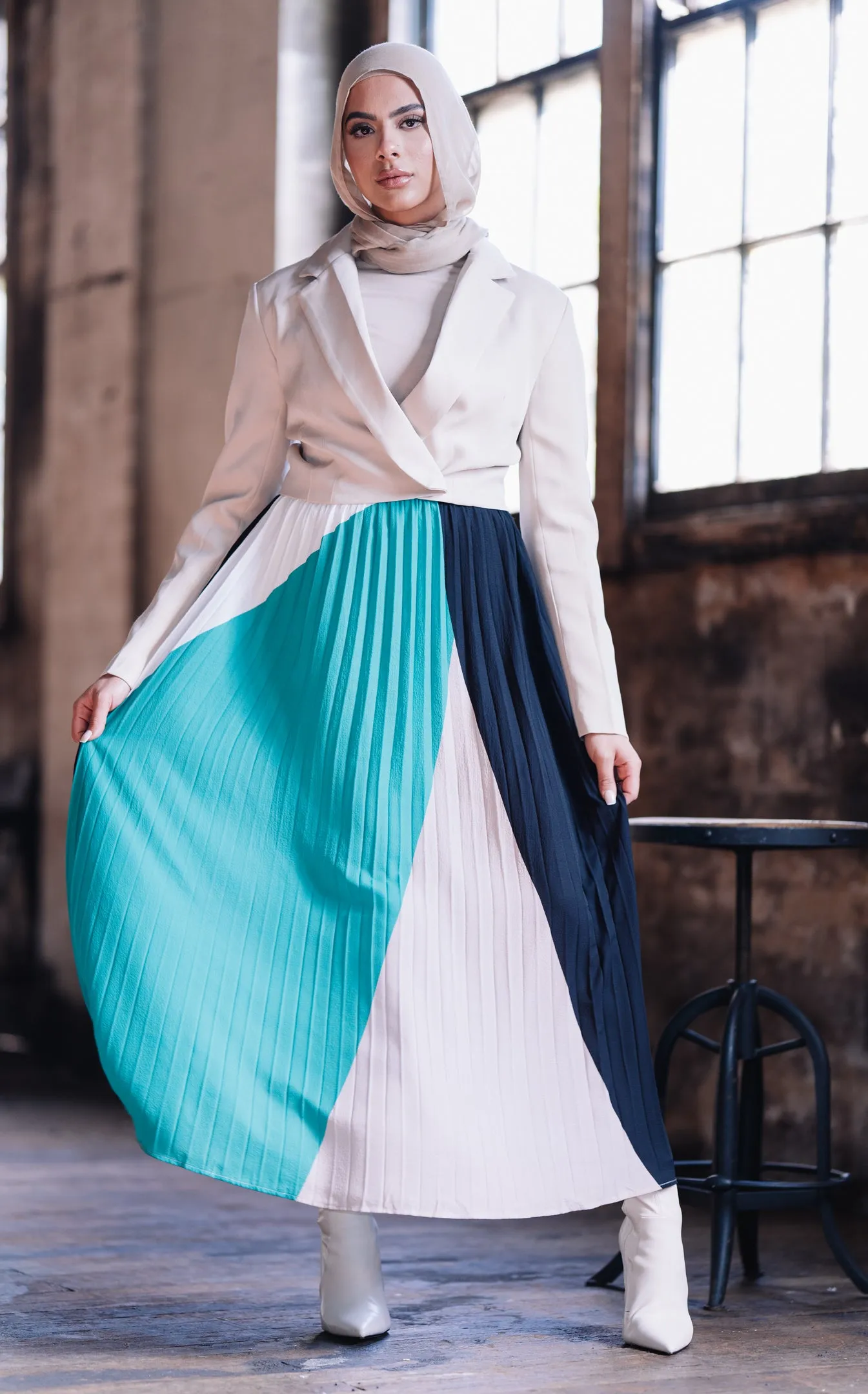 Pleated Colour Block Skirt