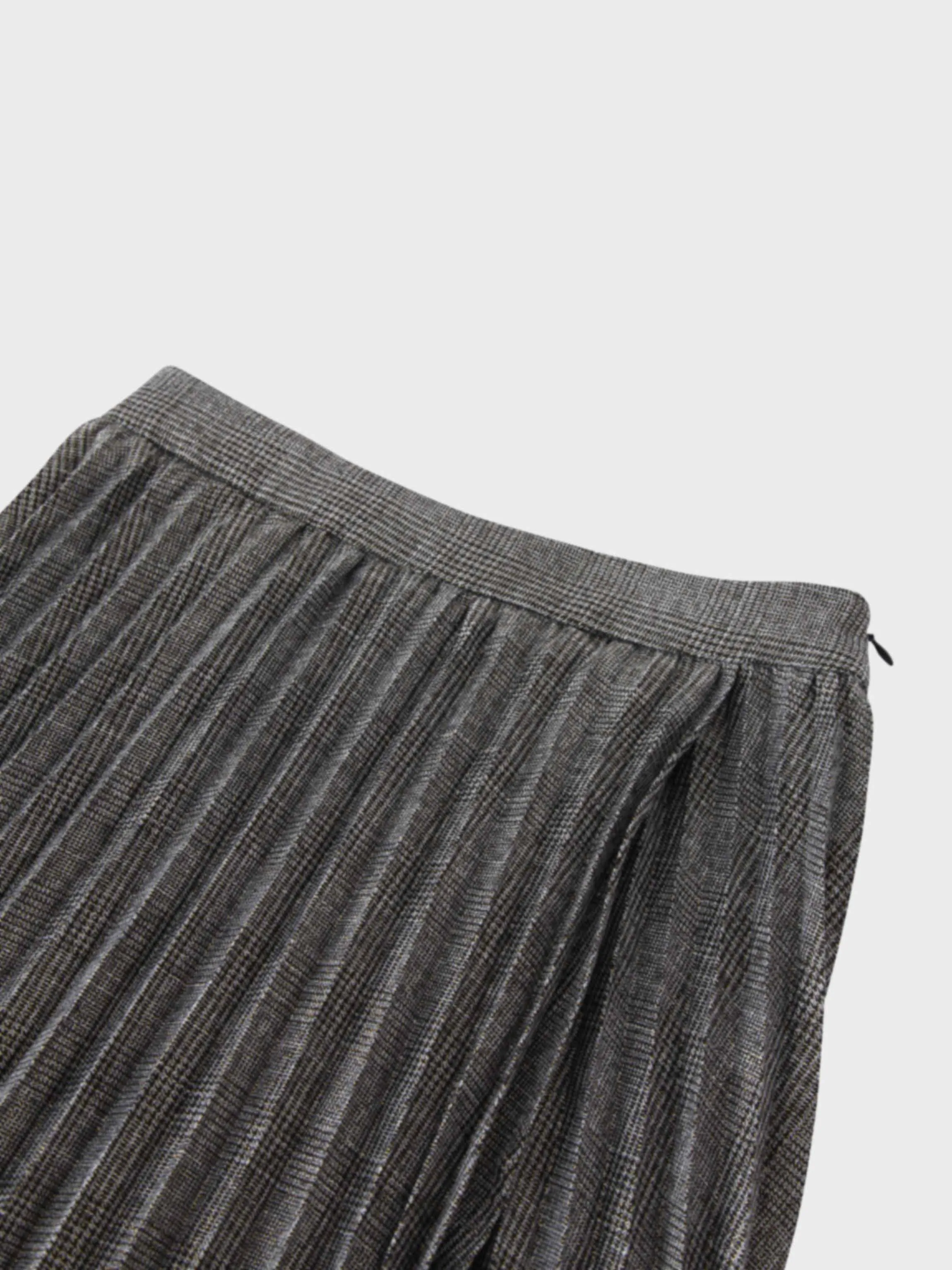 Pleated Faux Wrap Skirt-Shimmer Plaid