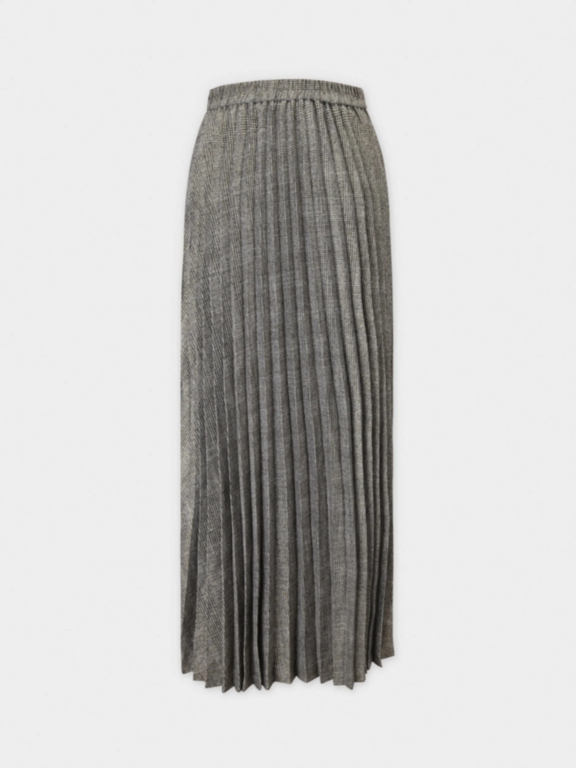 Pleated Faux Wrap Skirt-Shimmer Plaid