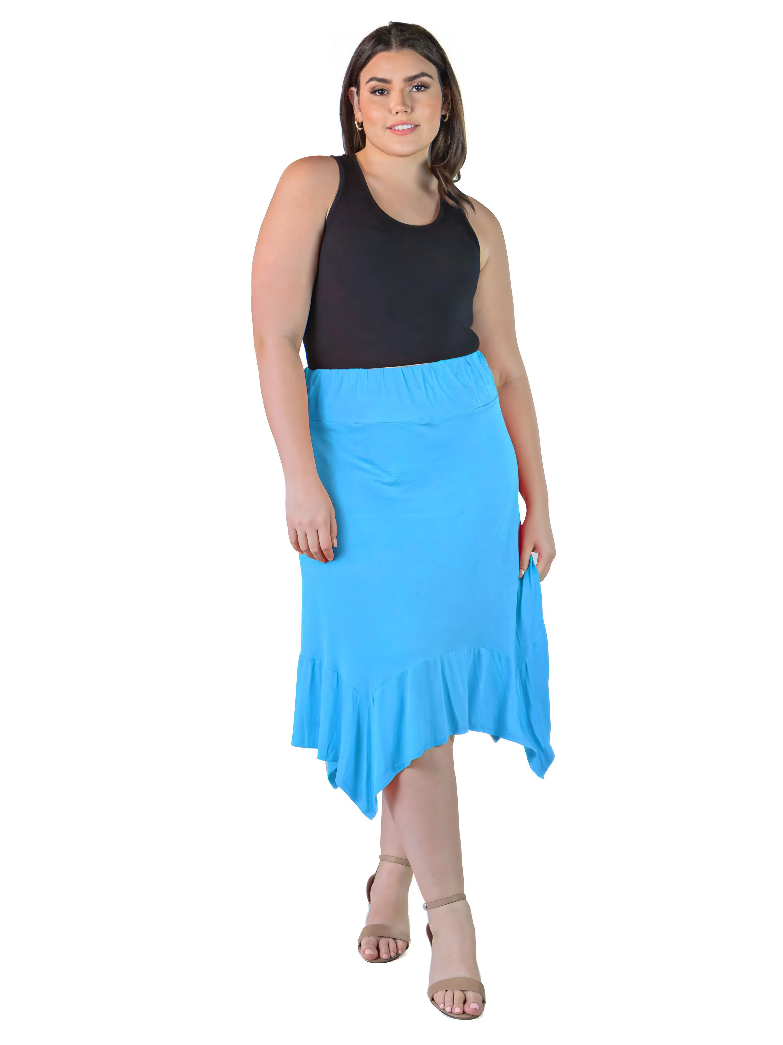 Plus Size Solid Color Knee Length Elastic Waist Handkerchief Skirt