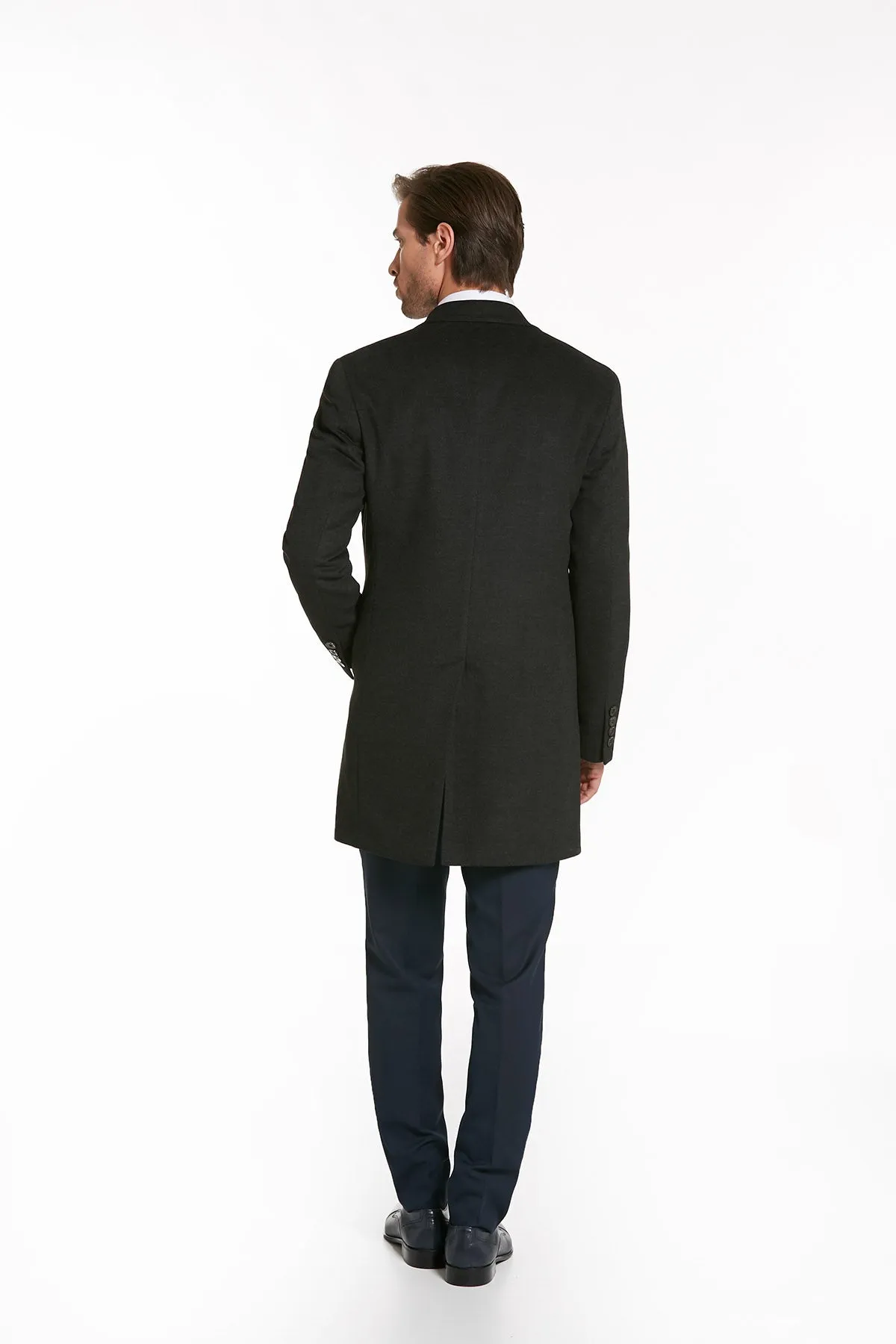 Regular Fit Cachet TBC Notch Lapel Khaki Overcoat, Charcoal