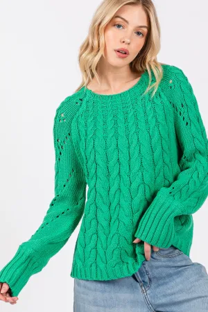 Sadie Emerald Cable-Knit Long Sleeve Sweater