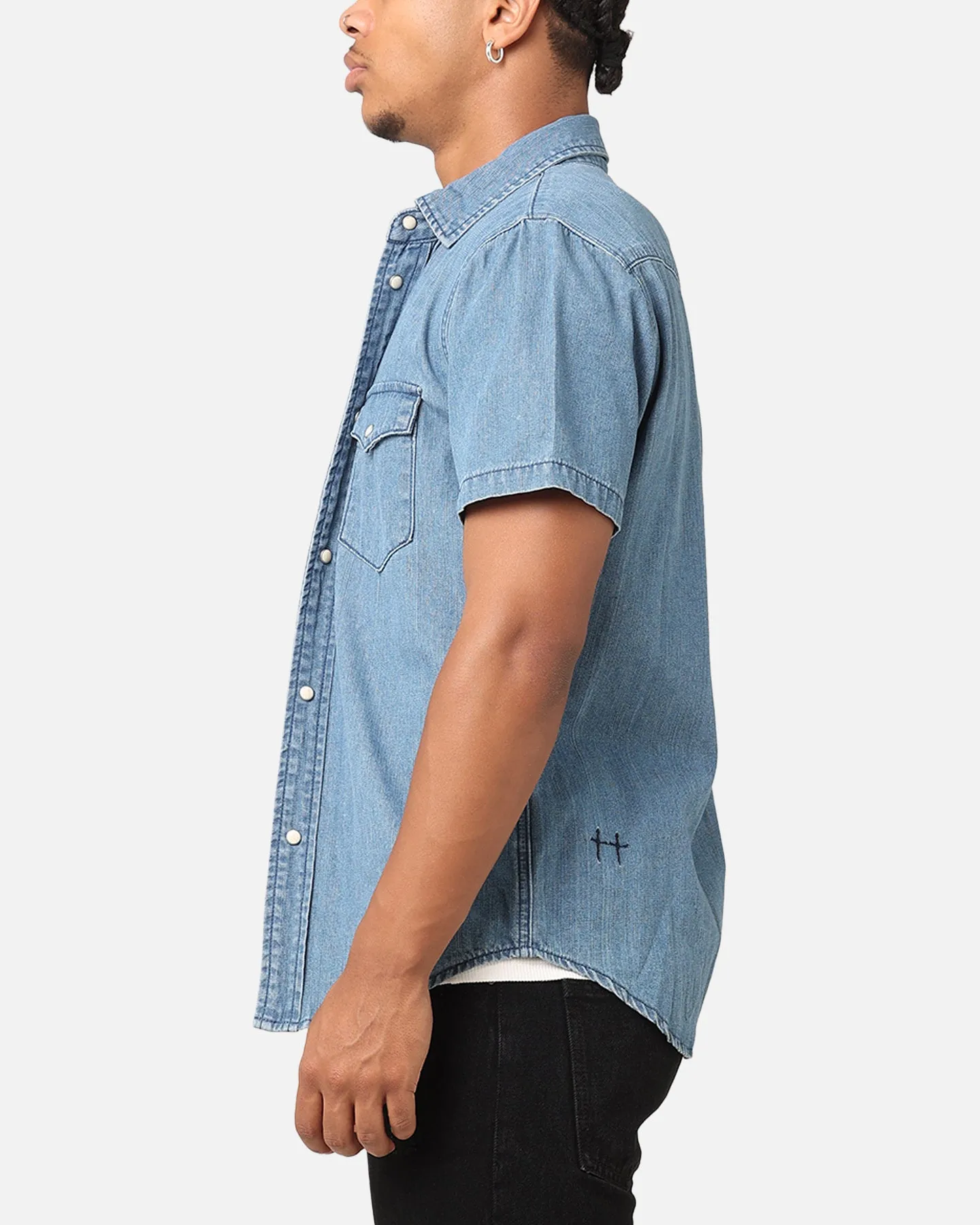 Saint Morta Texan Denim Button Up Shirt Mid Blue Denim