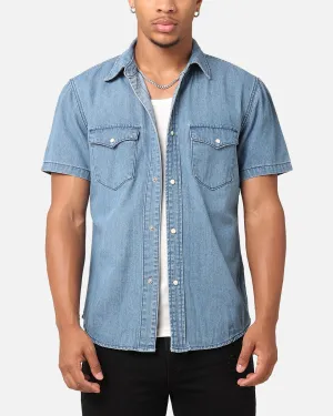 Saint Morta Texan Denim Button Up Shirt Mid Blue Denim