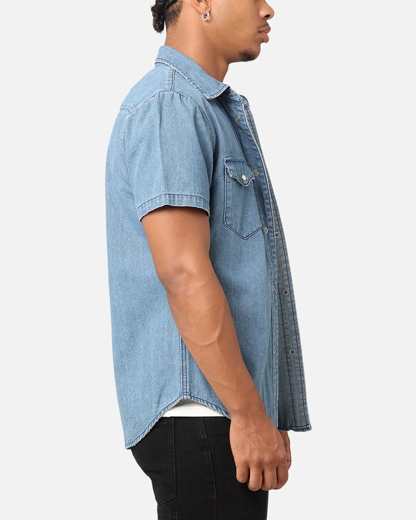 Saint Morta Texan Denim Button Up Shirt Mid Blue Denim