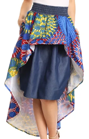 Sakkas Bahati Hi Low Mermaid African Ankara Dutch Wax Cotton Skirt Colorful