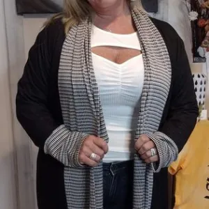 Sassy Jacquard Color Block Maxi Open Cardigan. Also Plus size.