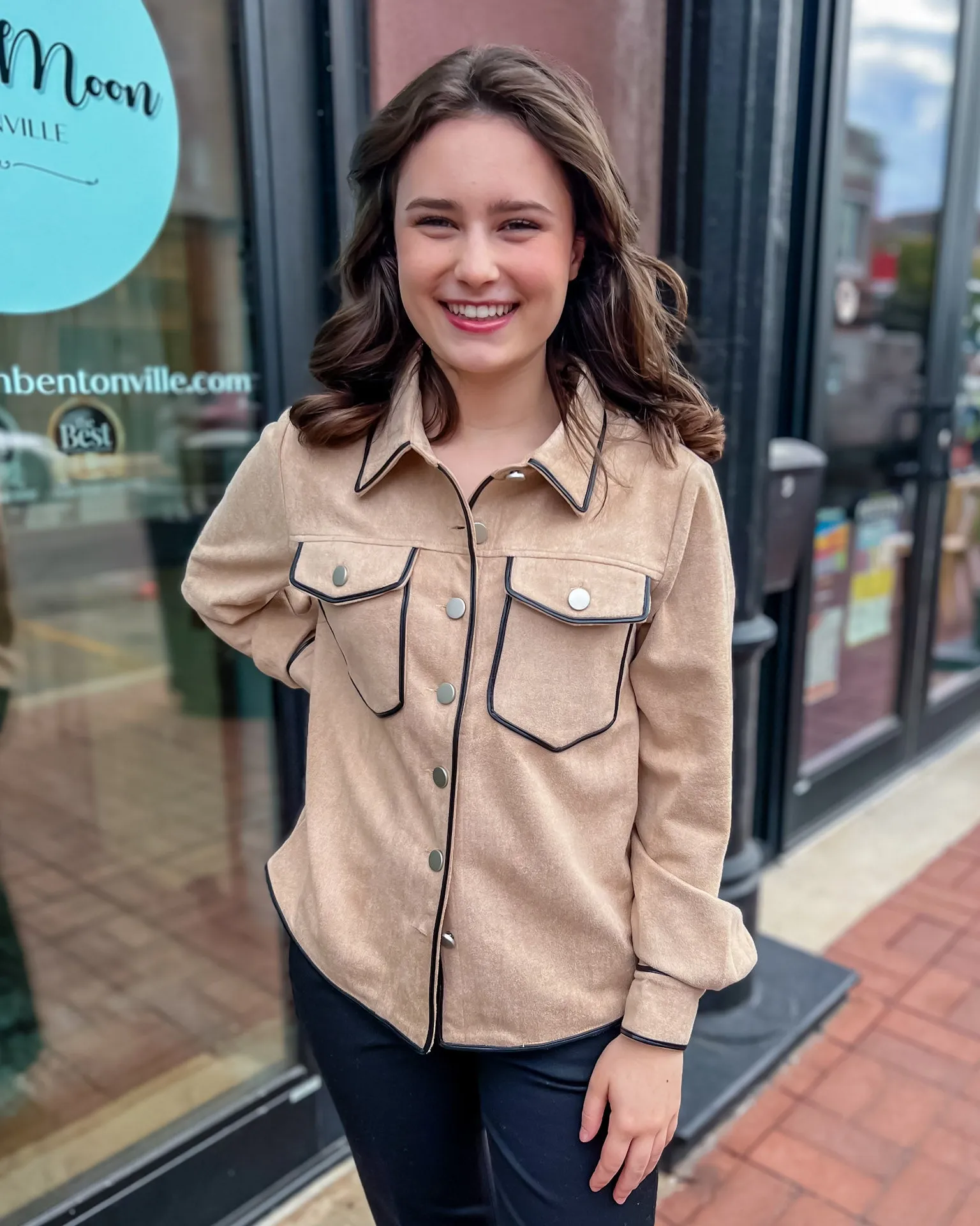 Taupe Suede Jacket w/Leather Contrast