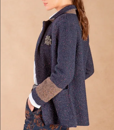 Tonet Knit Nubby Blazer Navy Speckled Pink