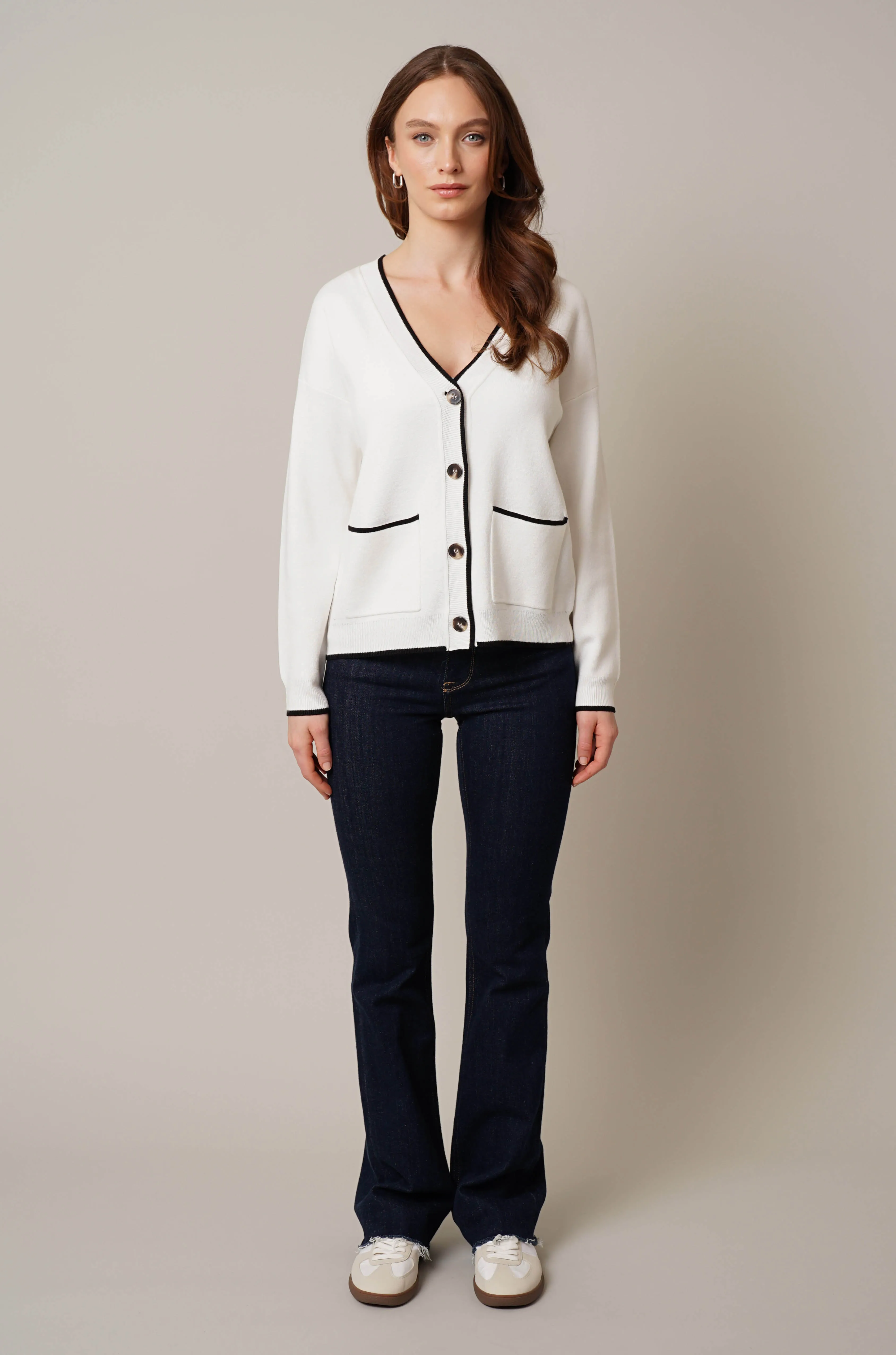 V-Neck Cardigan with Tipping