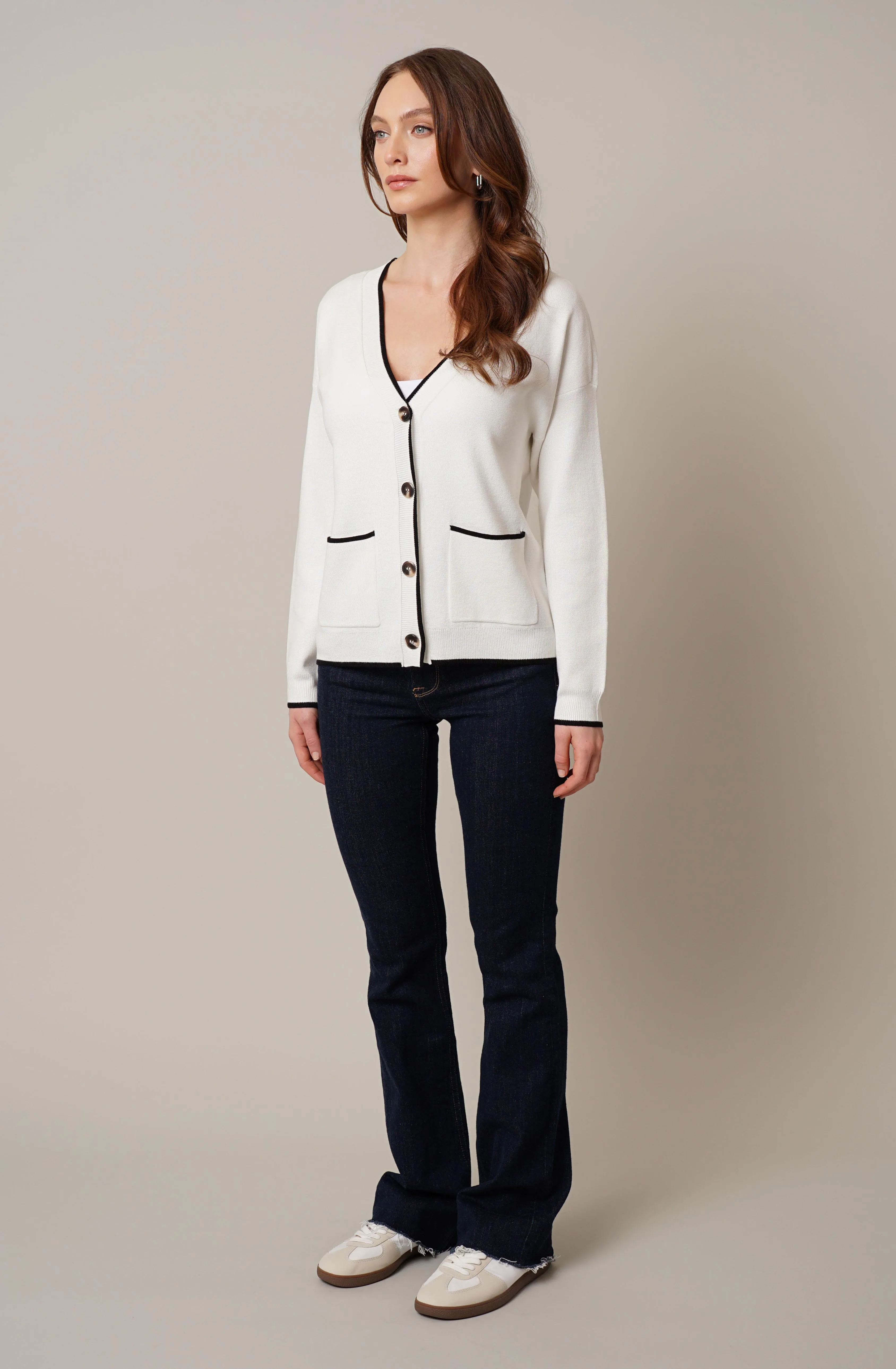 V-Neck Cardigan with Tipping