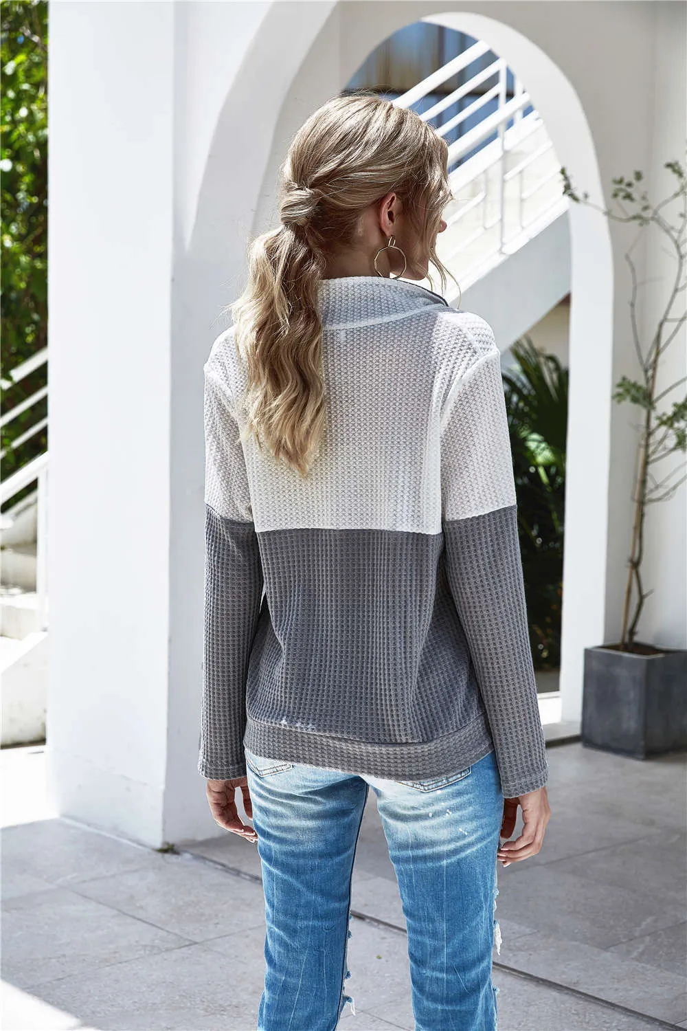 Waffle Knit Quarter Zip Sweater