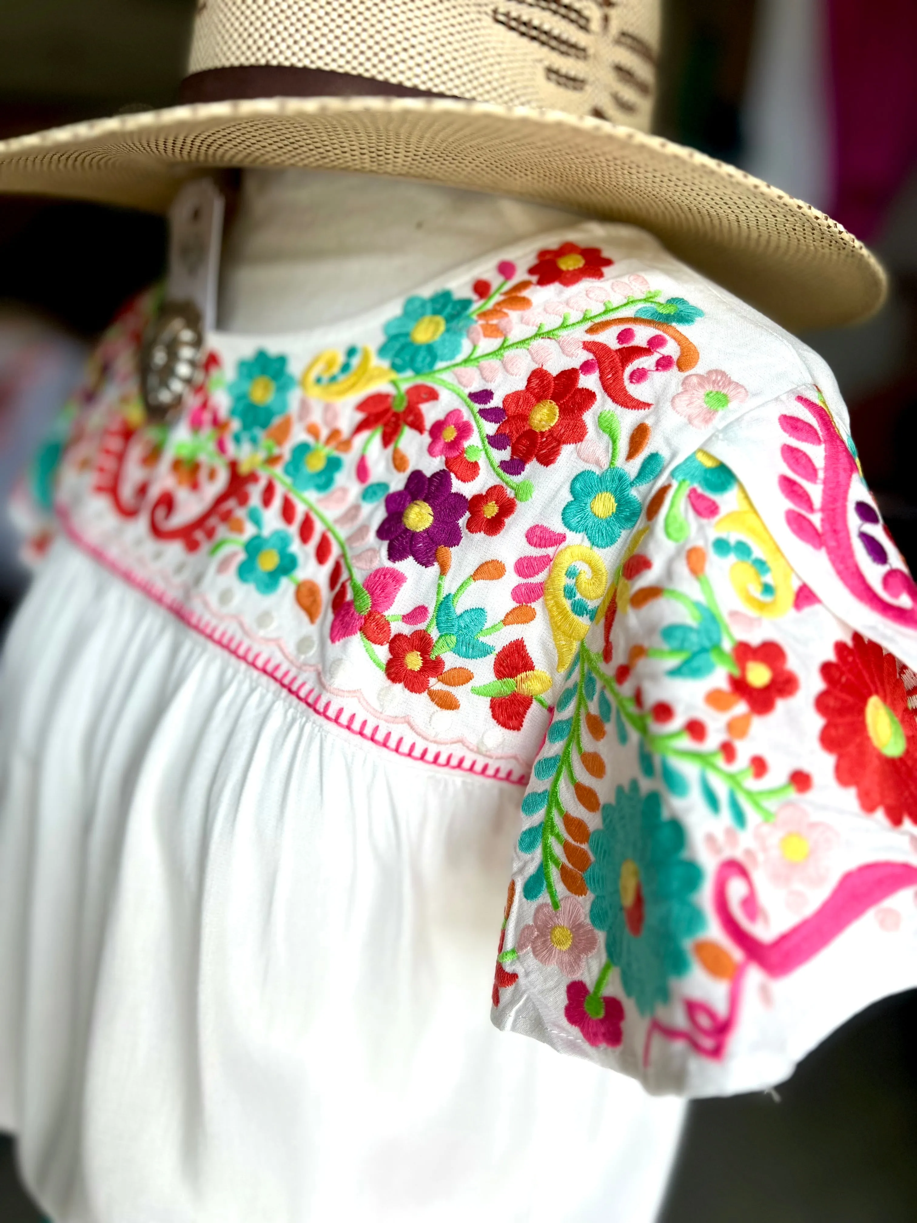 White Embroidered Flutter Sleeve Top